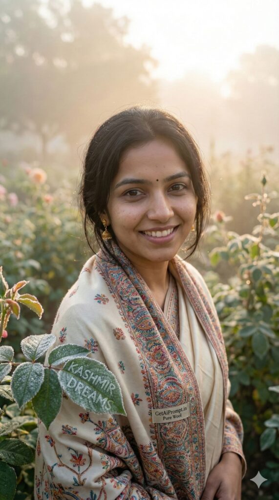 Option 4: The Pashmina Wrap - Trend: Kashmiri Elegance | Vibe: Softness, intricate weaving, pastel colors, delicate