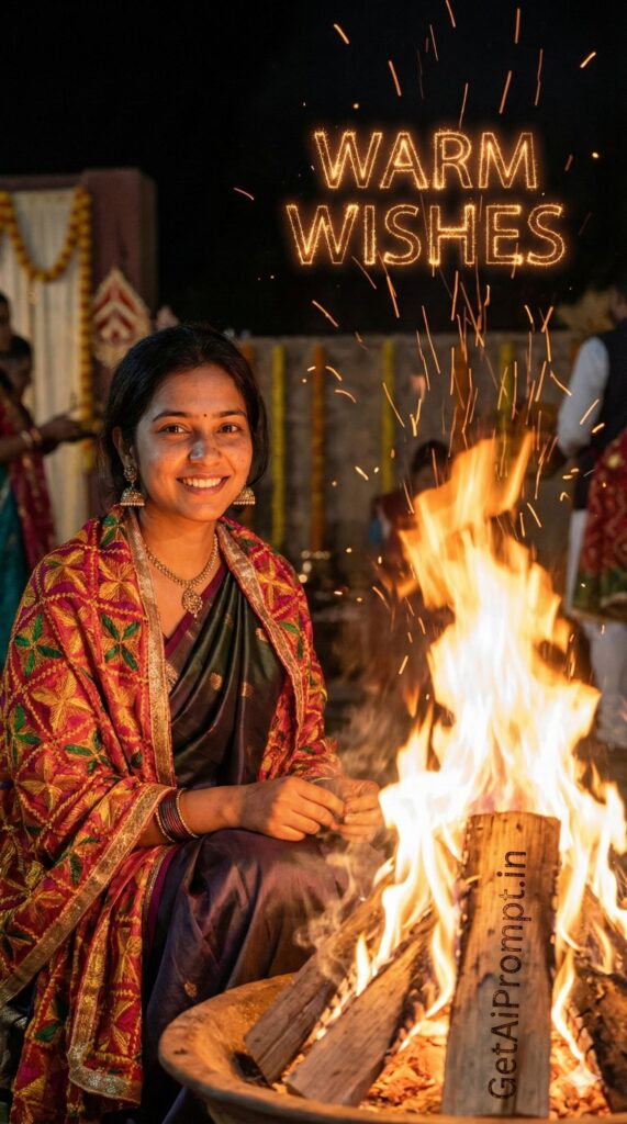 Option 5: The Bonfire Night - Trend: Lohri/Festive | Vibe: Fire glow, warmth, celebration, dark tones, sparks