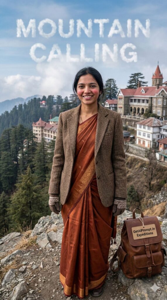 Option 10: The Portrait in the Hills - Trend: Travel | Vibe: Shimla/Darjeeling, pine trees, colonial architecture, cold air