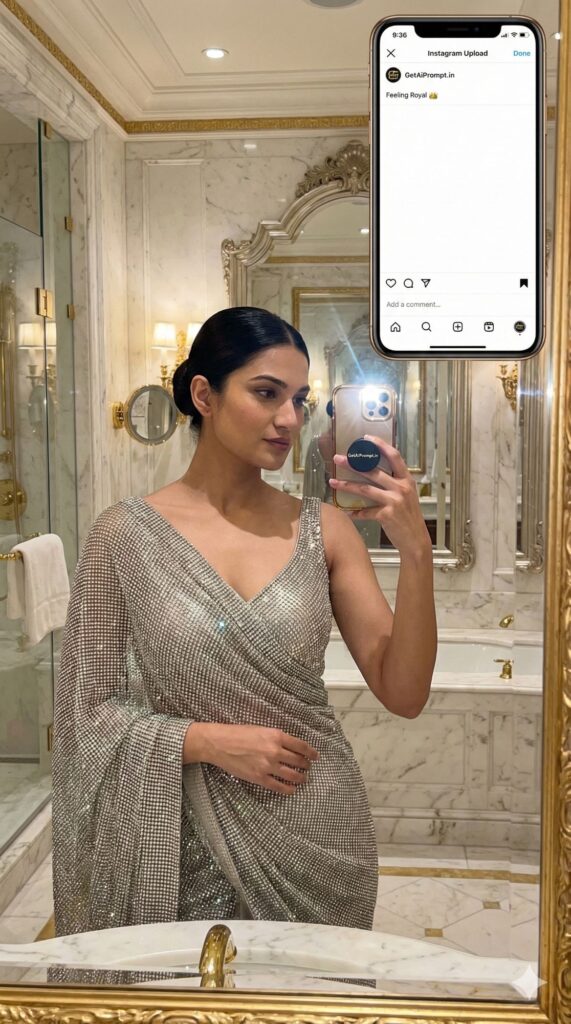 Option 6: The Mirror Selfie - Trend: Modern Royal | Vibe: Modern royal, relatable luxury, look at me, viral trend