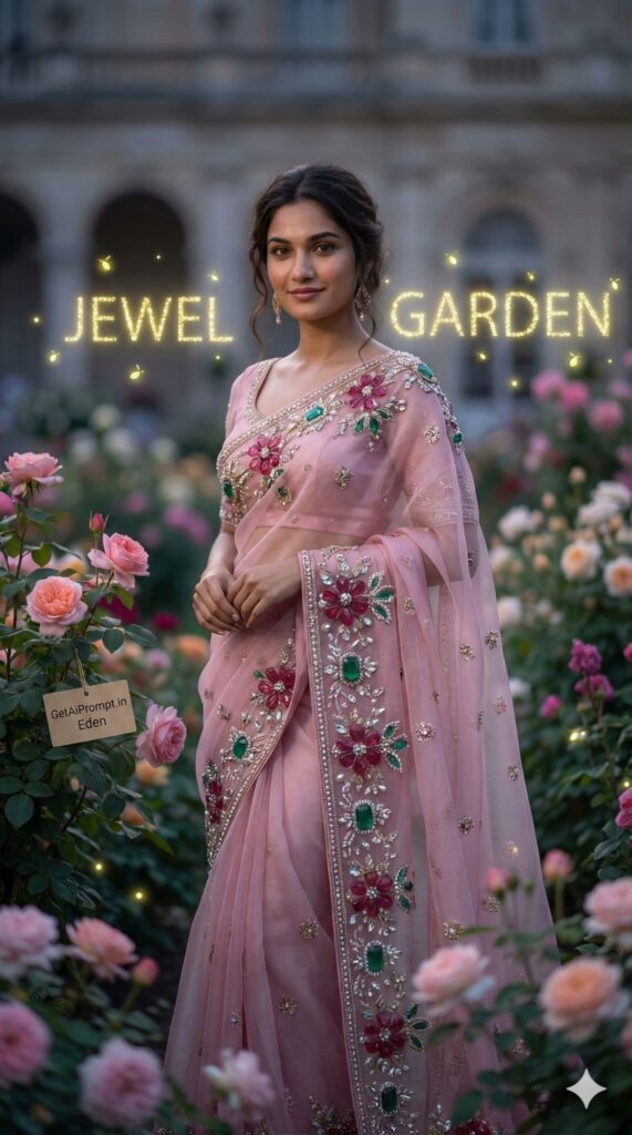 Option 7: The Garden of Jewels - Trend: Nature & Opulence | Vibe: Ethereal, dreamy luxury, flowers and gems, stunning beauty