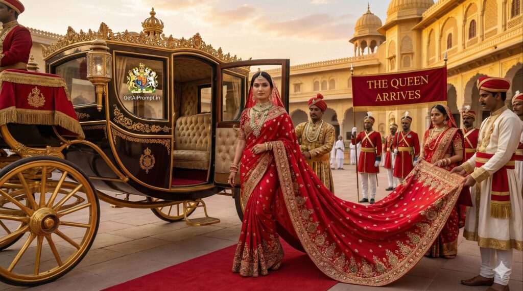 Option 8: The Royal Procession - Trend: Grandeur & Scale | Vibe: Cinematic, larger than life, queen arriving, awe-inspiring