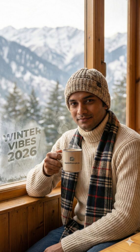 Option 4: The Pahadi Cafe - Trend: Winter Aesthetic | Vibe: Manali/Kasol, woolens, steaming coffee, blurred mountains