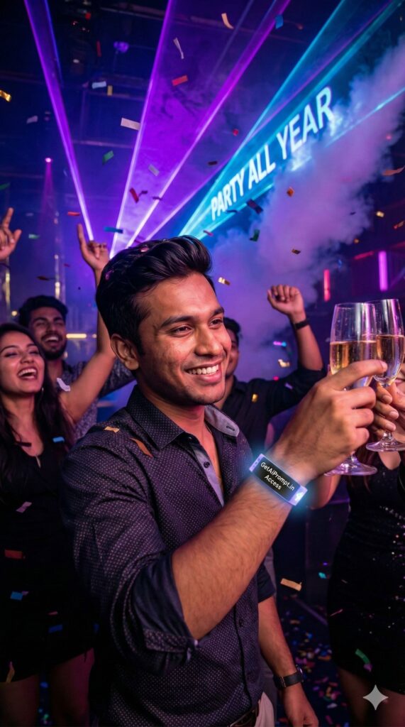 Option 8: The Club King - Trend: Party Animal | Vibe: Nightlife, disco lights, confetti, champagne