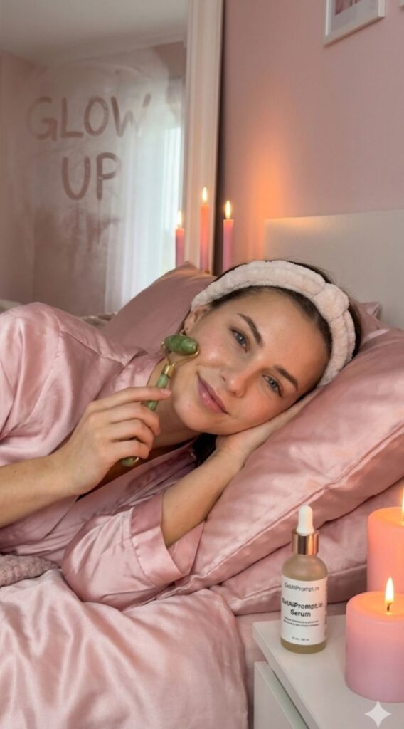 Option 6: The Self-Care Eve - Trend: Pampered Princess | Vibe: Skincare, silk robe, cucumber eyes, relaxation