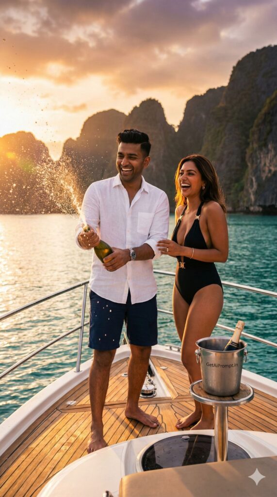 Option 5: The Private Yacht Sunset - Trend: Exclusive Celebration | Vibe: Success, privacy, high-net-worth lifestyle