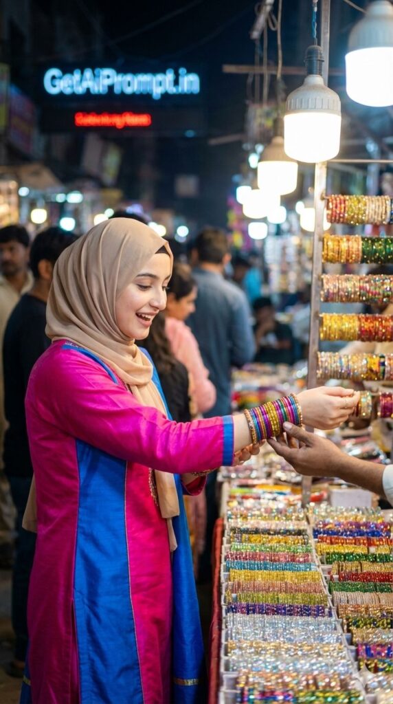 Option 17: The Chand Raat trend: Festive Chaos | Vibe: Bustling, Night Market, Bokeh