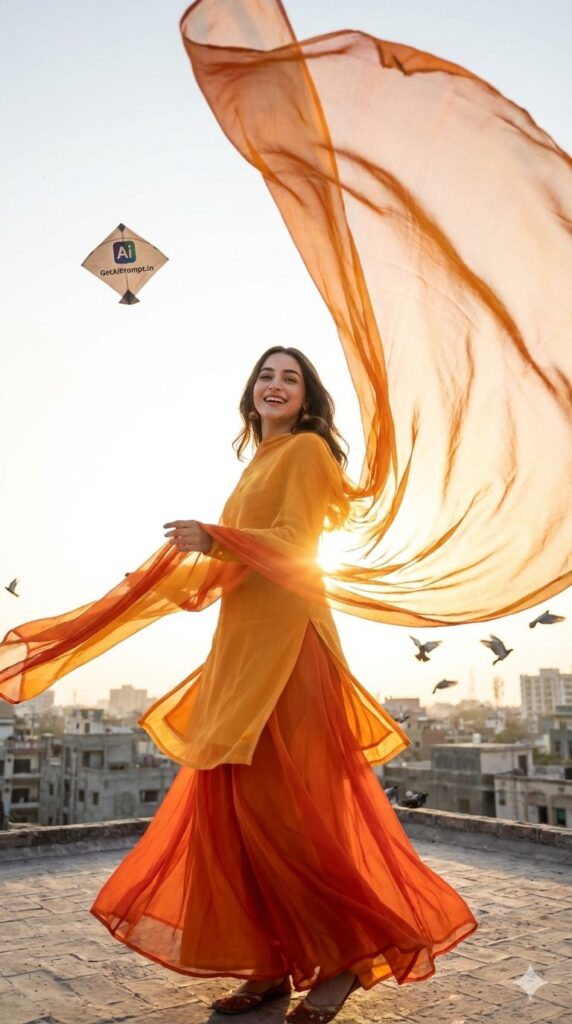Option 25: The Rooftop Sunset trend: Bollywood Iconic | Vibe: Freedom, Golden Hour, Joy
