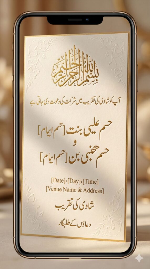 Trend: Soft Glamour | Vibe: Sophisticated, Gentle, Classic Urdu wedding invitation