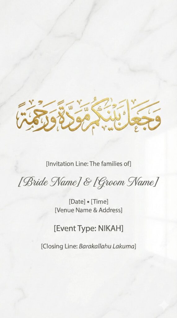 Trend: Luxury Minimalism | Vibe: Clean, Divine, High-End Nikah invitation with marble texture