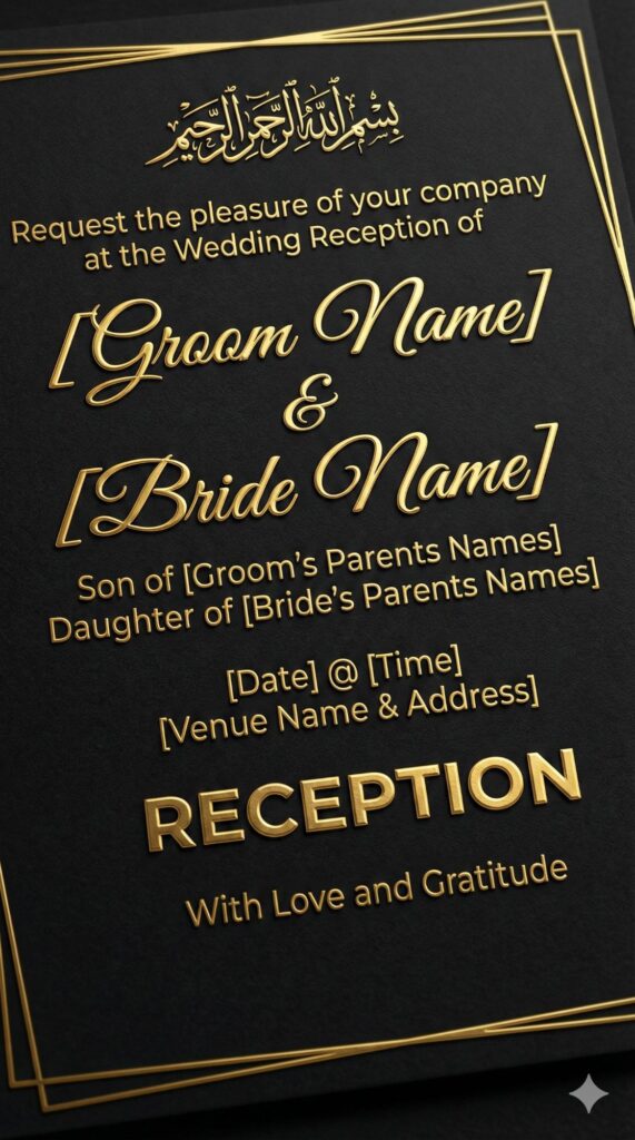 Trend: Masculine Luxury | Vibe: Dramatic, Powerful, Modern black and gold reception invitation