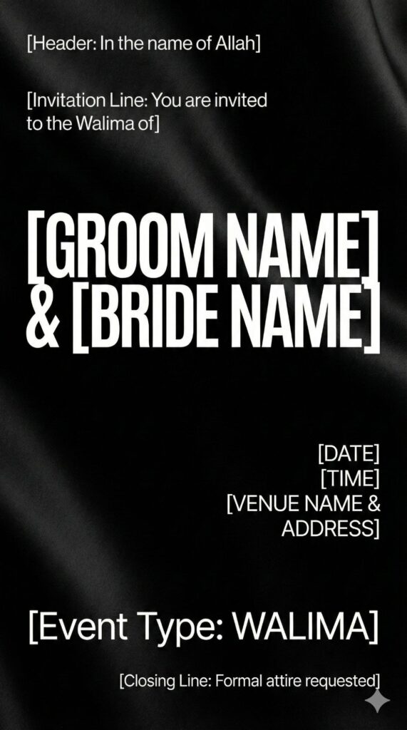Trend: High Fashion | Vibe: Bold, Strict, Contemporary black and white Walima invitation
