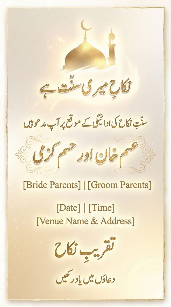 Trend: Spiritual Softness | Vibe: Divine, Graceful, Glowing mosque silhouette Nikah invitation