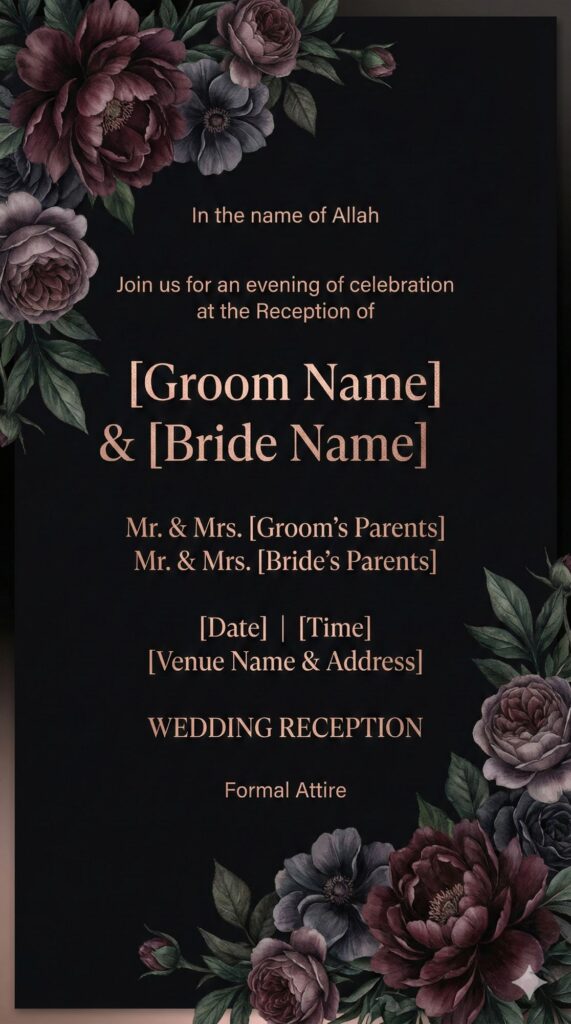 Trend: Dark Romantic | Vibe: Moody, Floral, Sophisticated black floral wedding reception card