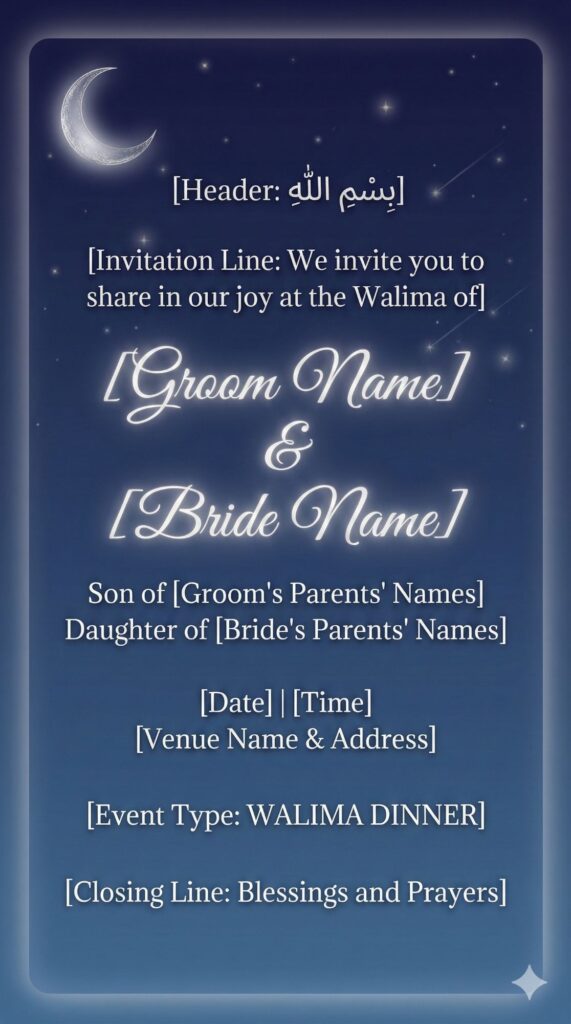 Trend: Celestial Dream | Vibe: Mystical, Calm, Gradient starry night Walima card