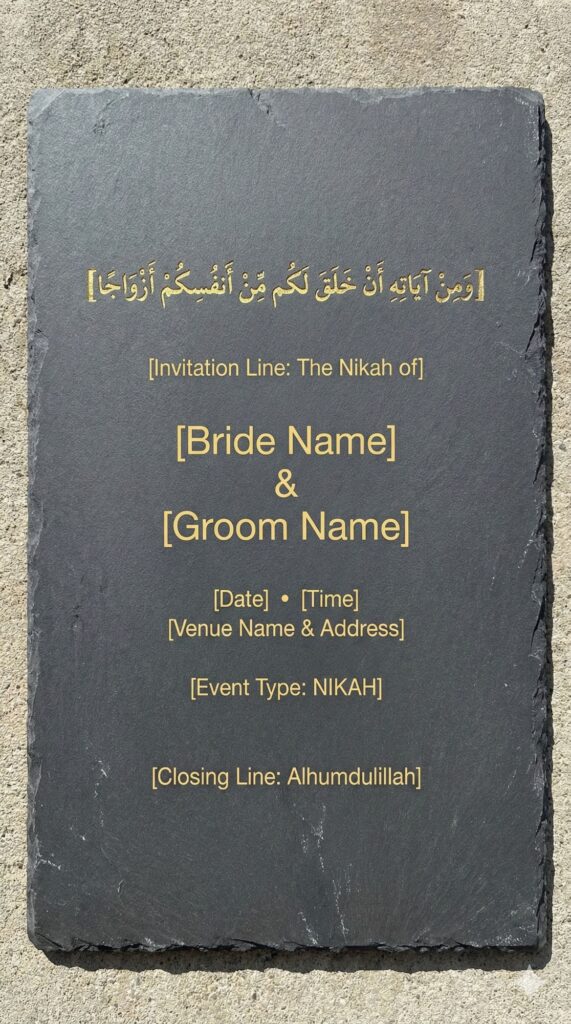 Trend: Industrial Zen | Vibe: Permanent, Solid, Minimalist slate stone Nikah invitation