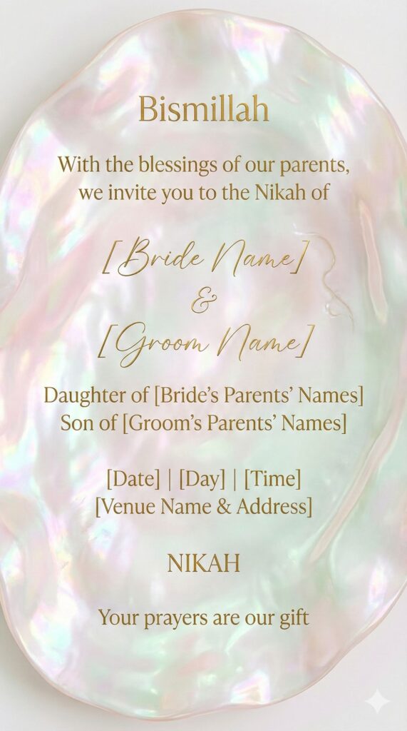 Trend: Iridescent Ethereal | Vibe: Airy, Precious, Gem-like mother of pearl Nikah invitation