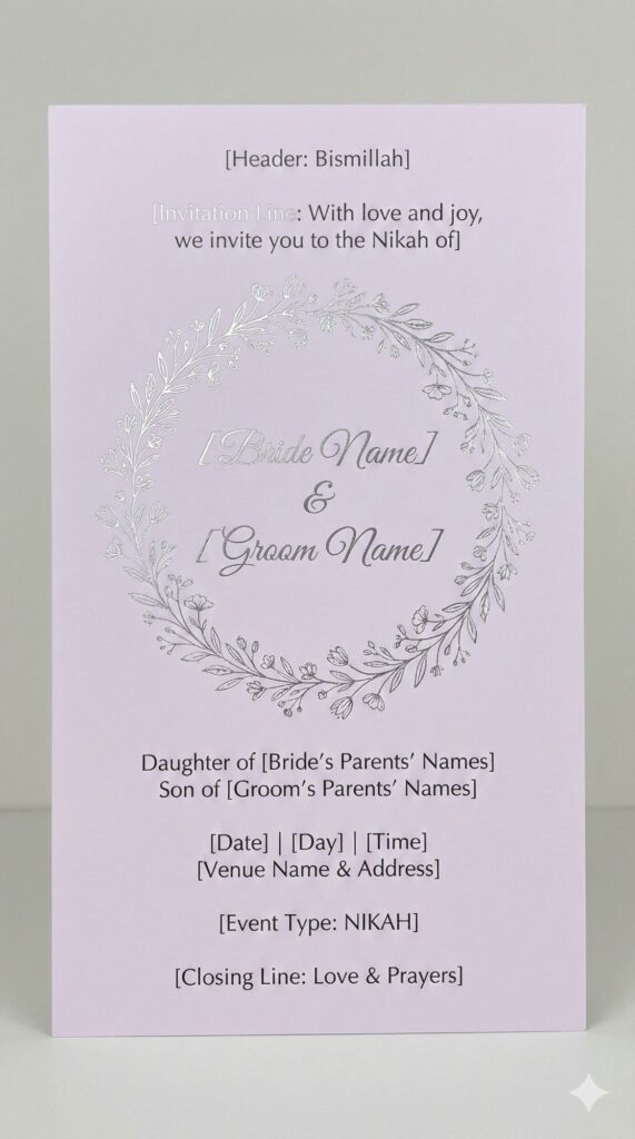 Trend: Pastel Spring | Vibe: Gentle, Feminine, Fresh lavender and silver Nikah invitation