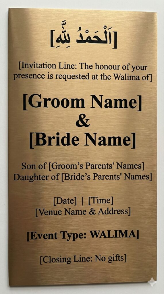 Trend: Masculine Modern | Vibe: Strong, Metallic, Sleek bronze Walima invitation