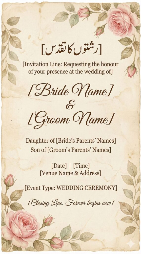 Trend: Nostalgic Romance | Vibe: Gentle, Botanical, Classic vintage floral wedding invitation