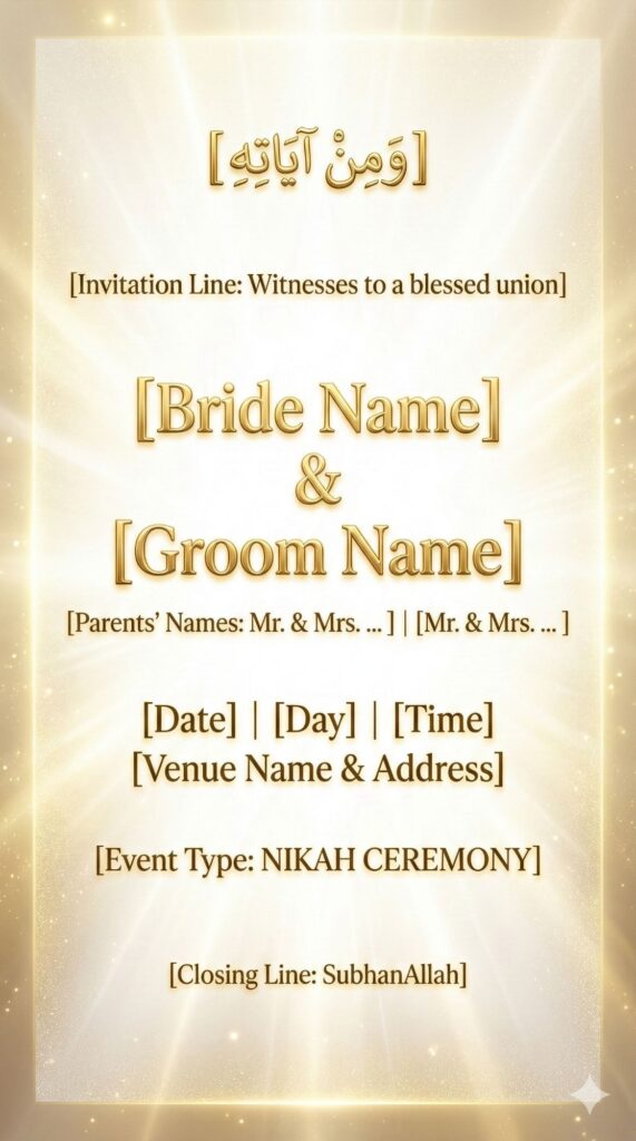Trend: Ethereal Divine | Vibe: Heavenly, Glowing, Pure celestial light Nikah invitation