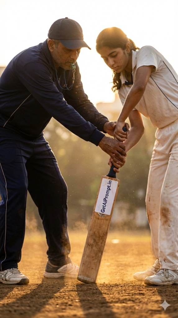 Father daughter cricket tennis sports training sunset photography AI