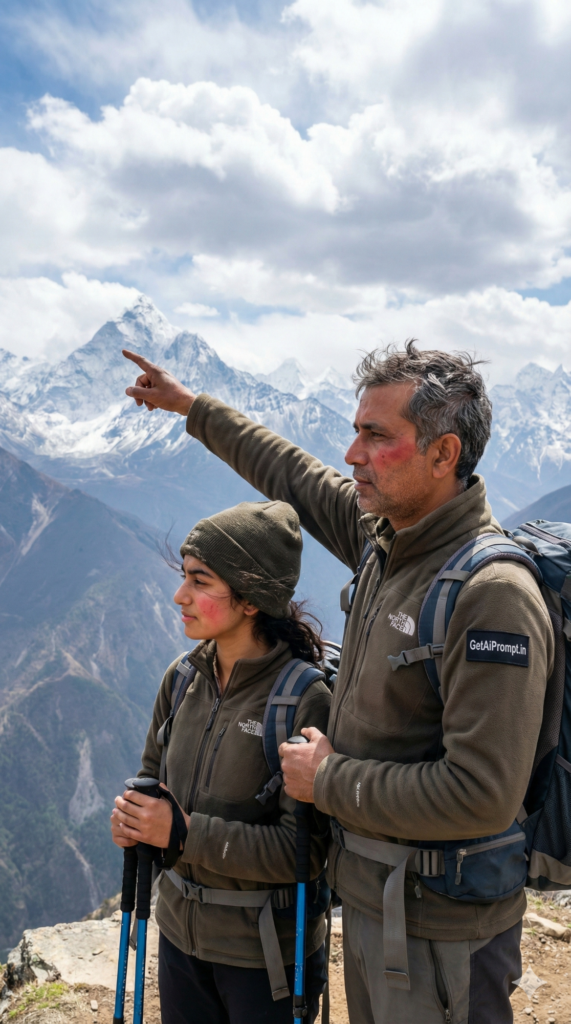 Father daughter hiking mountain travel adventure photography AI