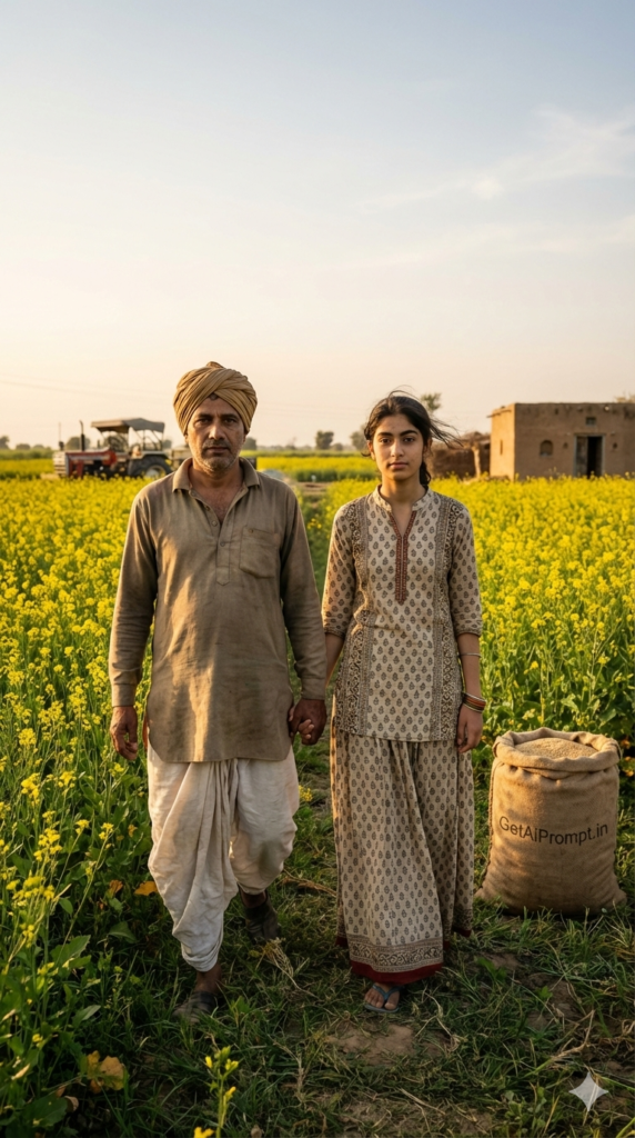 Indian village father daughter rural farm fields photography AI