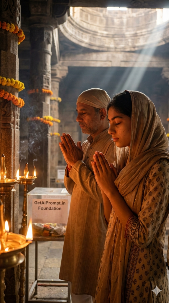 Father daughter praying temple gurudwara spiritual photography AI