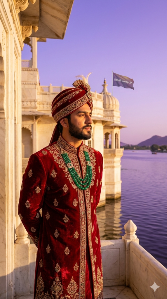 trend: Udaipur Royal | Vibe: Grandeur, rich velvet, and sunset