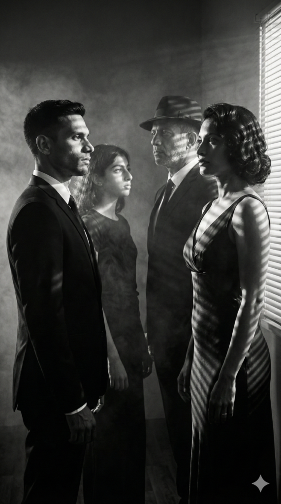 Trend: Cinematic Mystery | Vibe: 1940s Hollywood, Detective Aesthetic, Dramatic