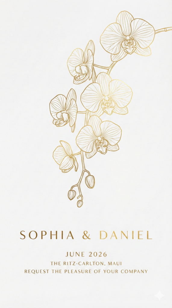 Trend: White Orchid Gold Foil | Vibe: Modern, expensive, clean, architectural floral