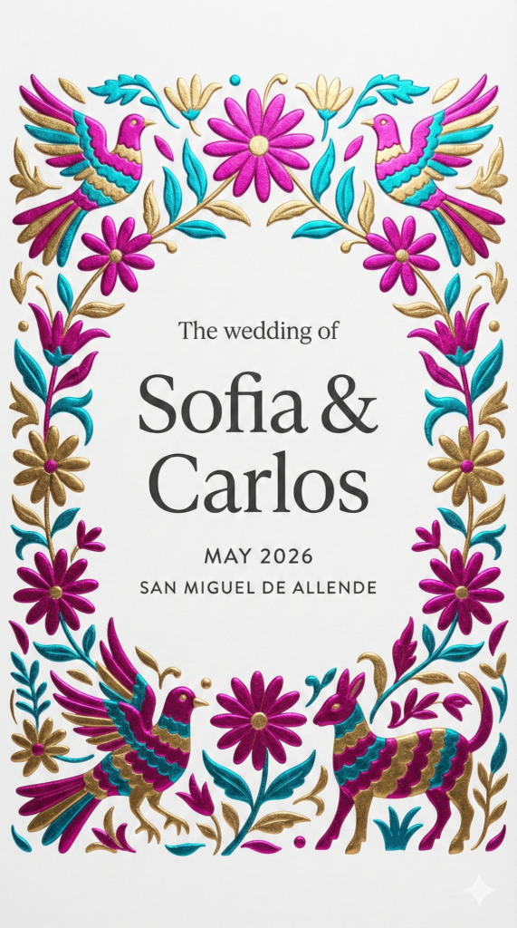 Trend: Mexican Otomi Pattern | Vibe: Fiesta Formal, Otomi Embroidery, Colorful but Expensive