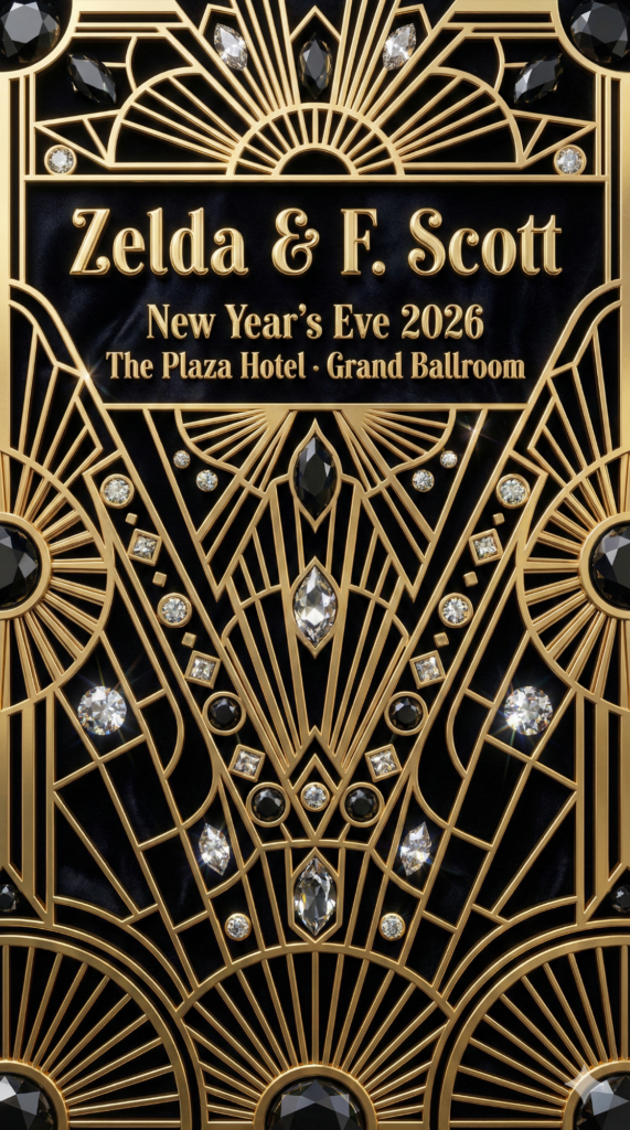 trend: Art Deco Maximalist Gold Black | Vibe: 1920s NYC opulence, overflowing gold, geometric extravagance, highly layered.