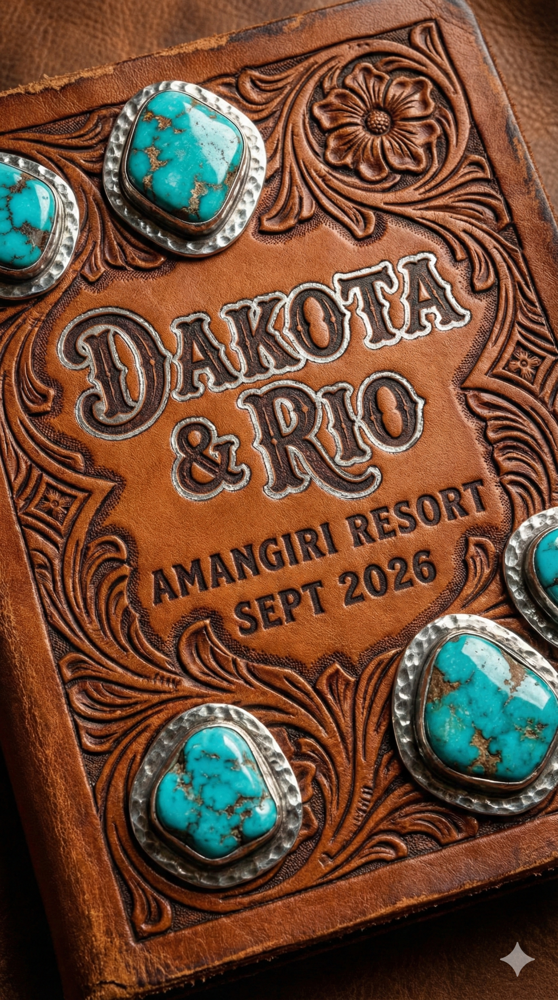 trend: Southwest Leather Turquoise | Vibe: Santa Fe luxury, textured, natural materials elevated to high art.