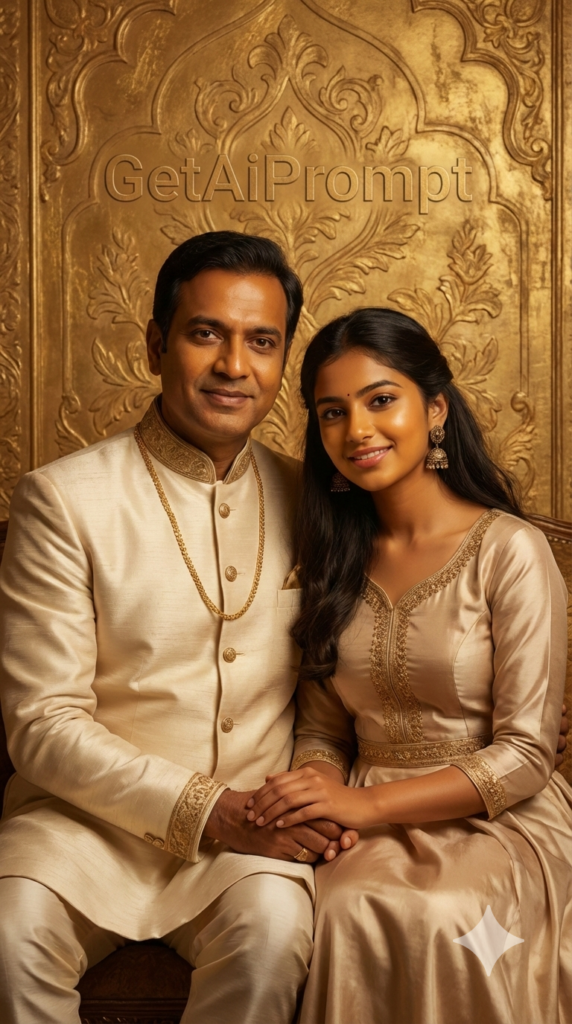 trend: Golden Hour Studio | Vibe: Indian weddings, festive, gold leaf, expensive tradition.