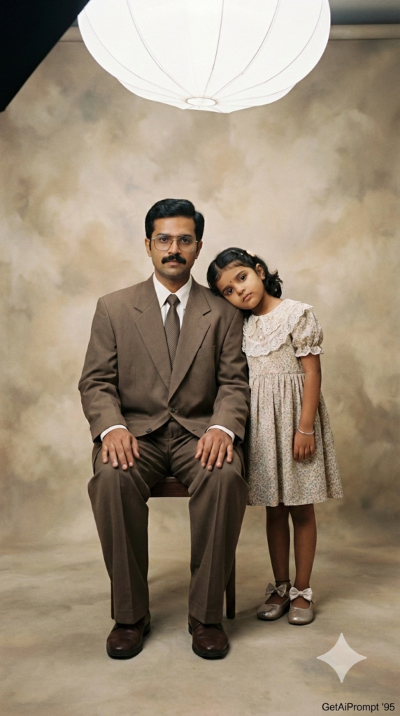 trend: 80s Studio Portrait | Vibe: The photo that hangs in the hallway. Painted backdrop, serious, formal.