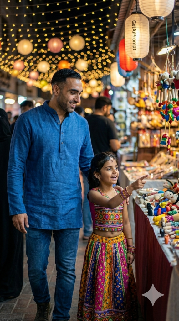 trend: Vibrant Night Bazaar | Vibe: Culture meets modern, fairy lights, bokeh, discovery.