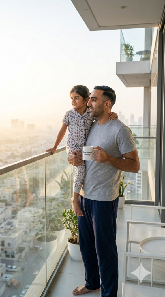 trend: High-Rise Morning Peace | Vibe: The morning routine, coffee, peace, high-rise living.