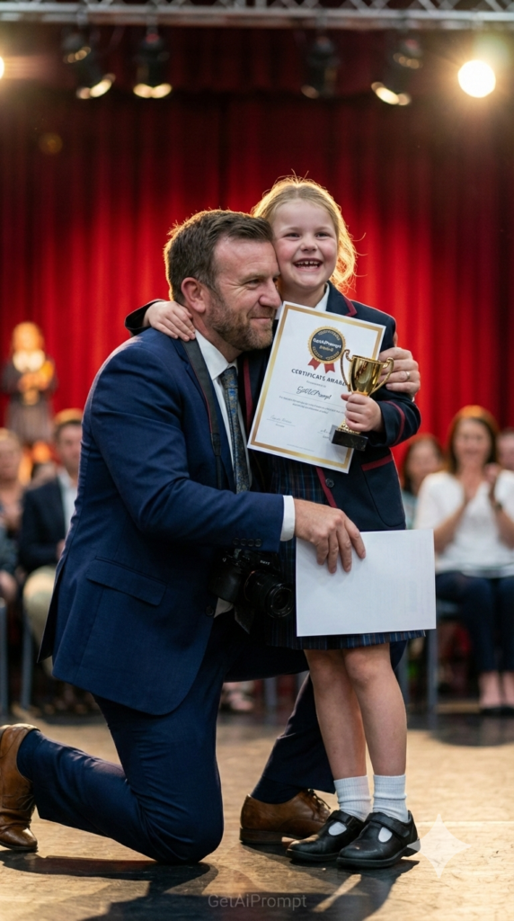 Trend: Stage Event Victory | Vibe: Stage lights, trophy, success, 'That's my girl'.