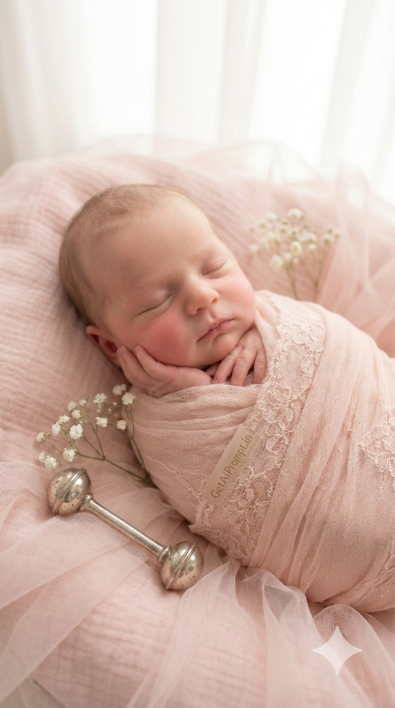 Pastel Blush Minimal Fairy Tale Newborn AI Prompt Soft Dreamy Baby Portrait