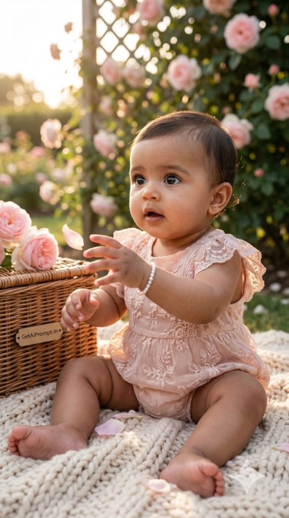 Soft Spring Blossom Portrait Golden Hour Baby Girl AI Photography Editorial