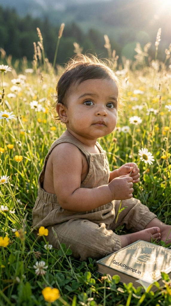 Wildflower Meadow Candid Baby Photography Natural Light AI Portrait Boho Style