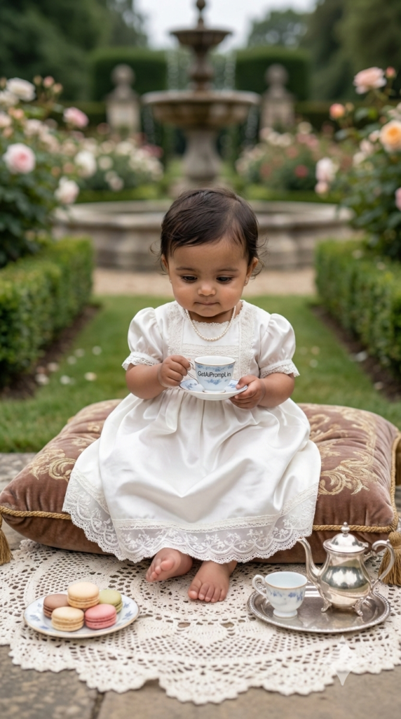 English Garden Tea Theme Royal Baby Aesthetic AI Photoshoot Vintage Style
