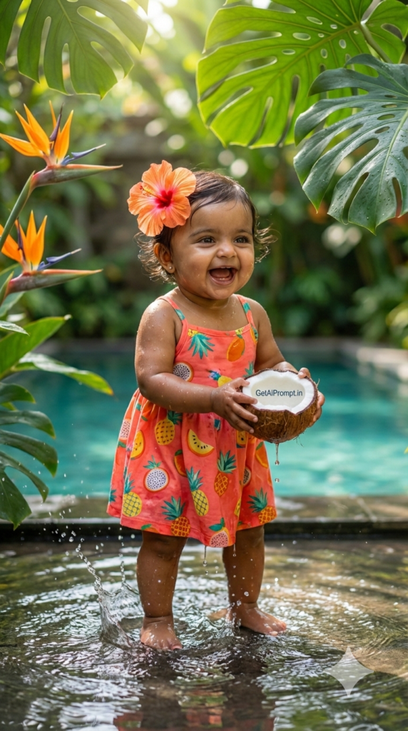 Tropical Garden Bloom Baby Photoshoot Vibrant Vacation Vibe AI Generator