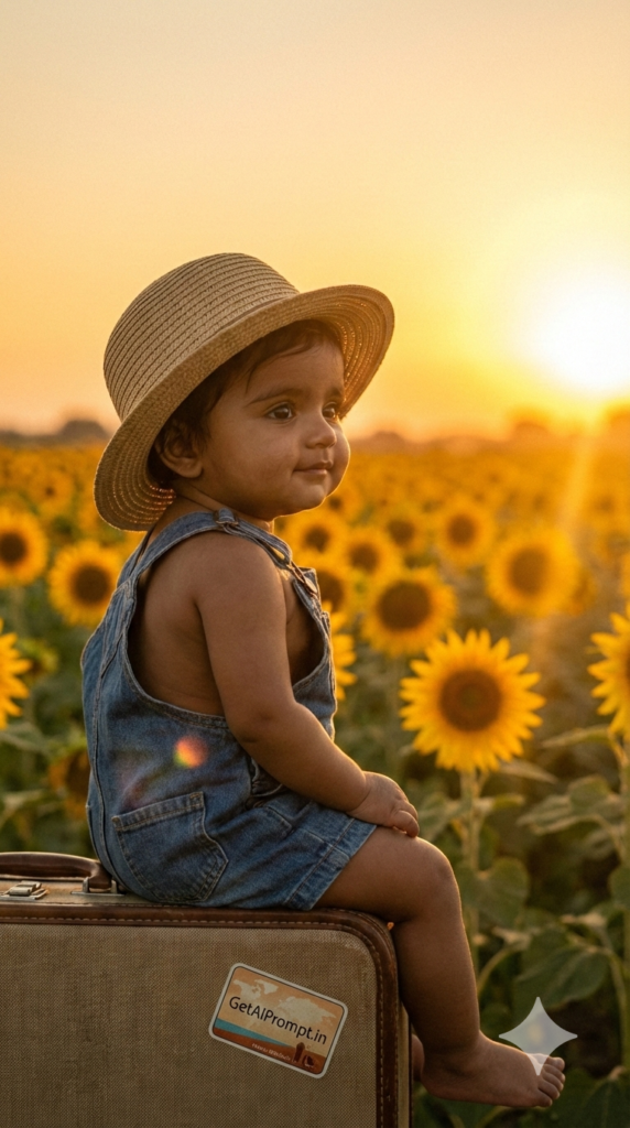 Golden Hour Sun Kissed Garden Baby Photoshoot Cinematic Sunset AI Prompt