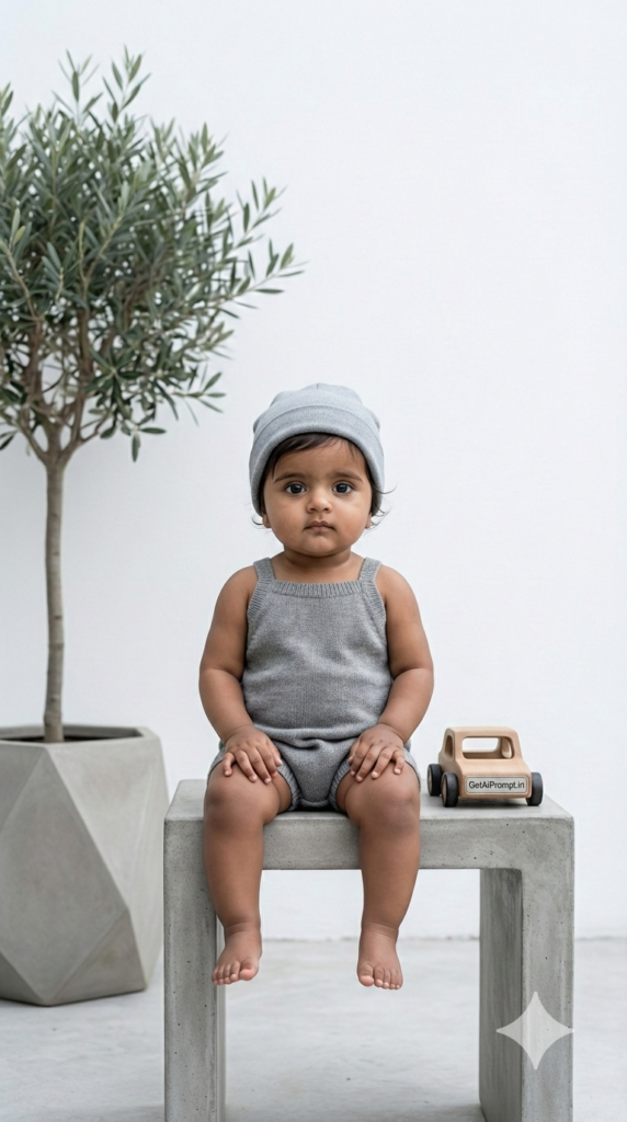 Minimal Scandinavian Floral Baby Portrait AI Aesthetic Clean Modern Neutral Garden