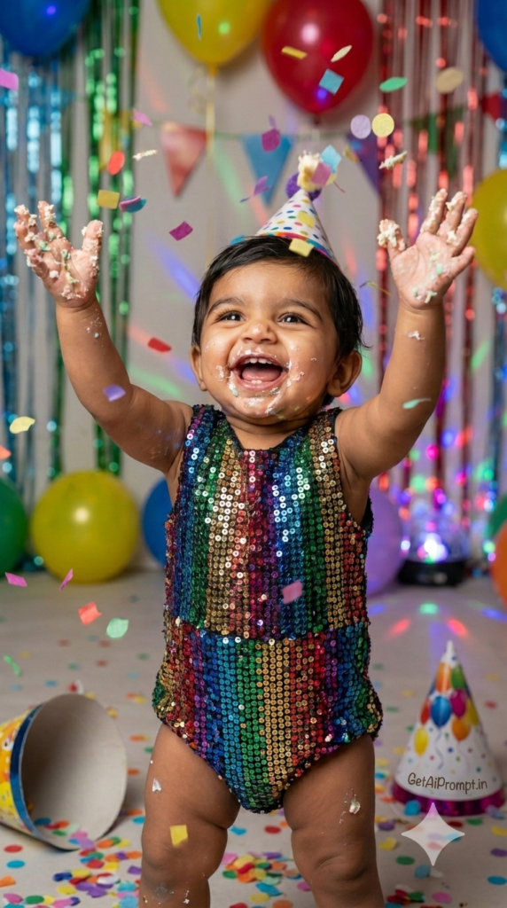 Confetti Pop Celebration Action Chaos Cake Smash AI Portrait Spontaneous Baby Photo