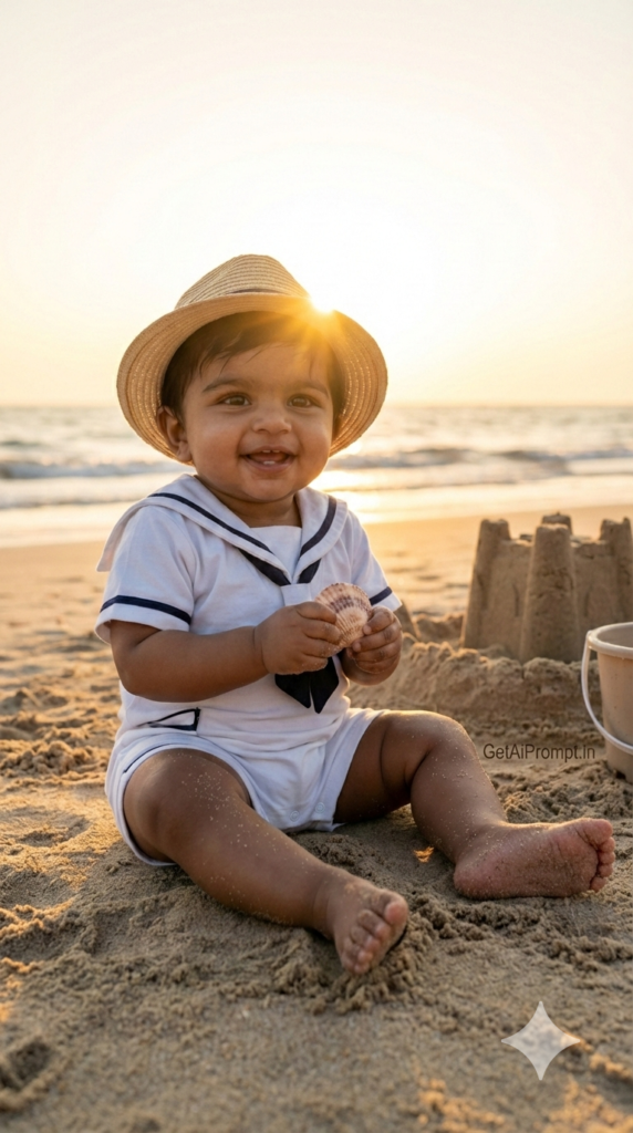 Beachy Nautical Pastel Relaxed Blue Baby Cake Smash AI Photography Coastal Summer