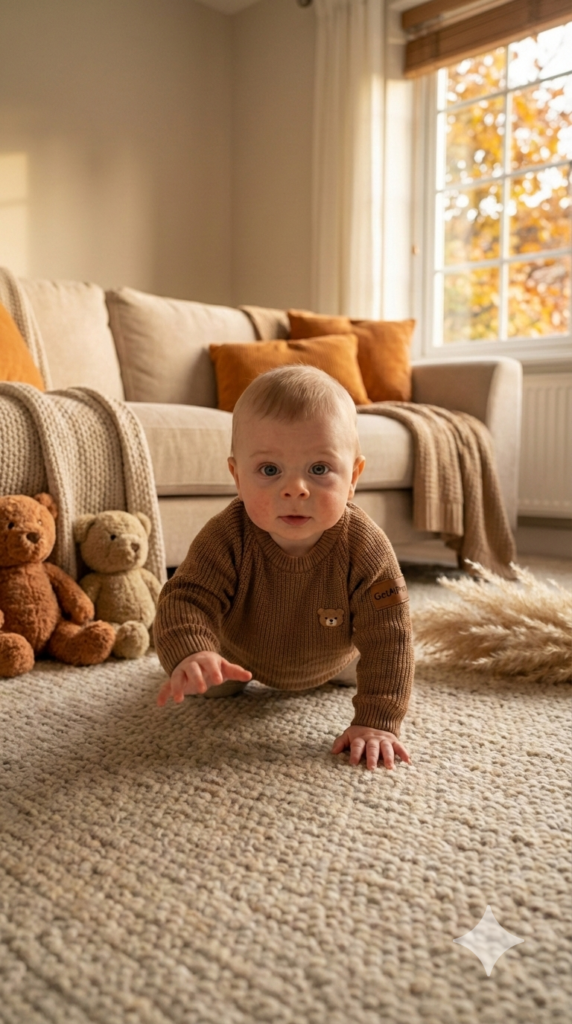 Cozy Autumn Teddy Theme Baby Fall Photoshoot AI Prompt Warm Seasonal Nursery